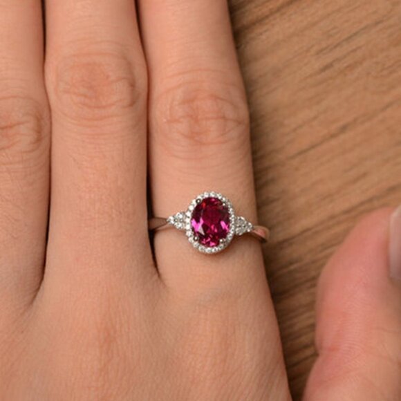 🔥 Refine Oval Shiny Red Zircon Ruby Rings for Women, PD320 - Picture 9 of 10